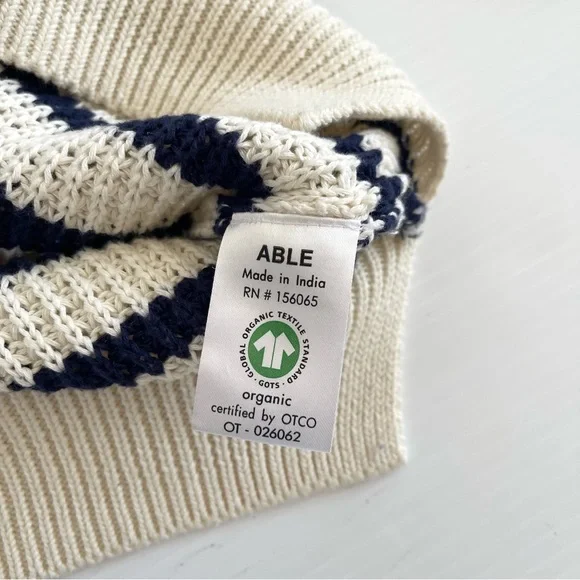 ABLE x Jess Ann Kirby Marin 100% Organic Cotton Striped Button Knit Sweater - Picture 9 of 14